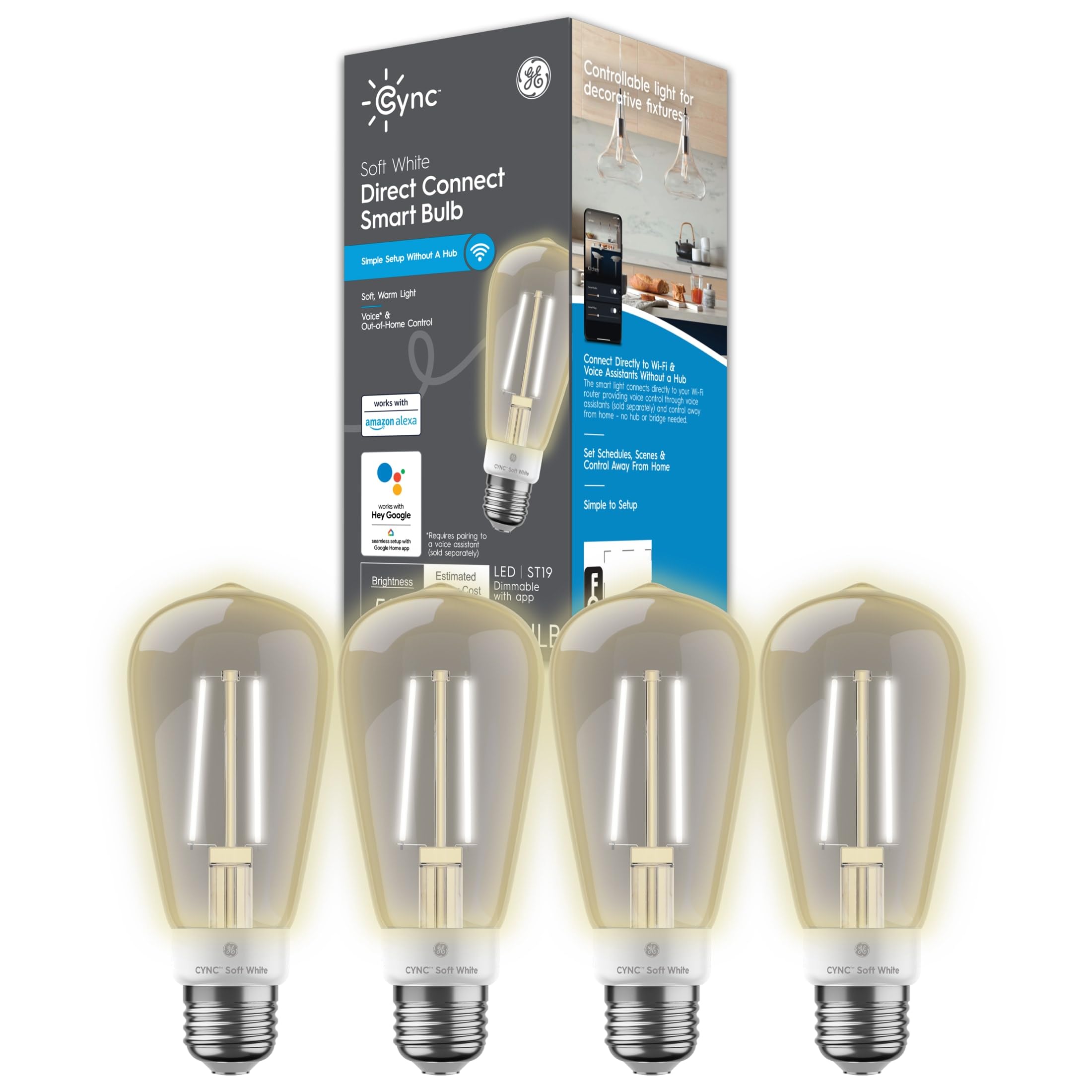 Cync GE Smart LED Light Bulb, ST19 Edison Style, Works with Amazon